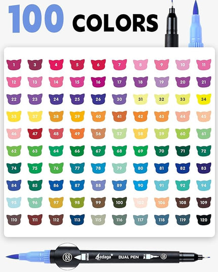 100 Colors Numbered Dual Tip Brush Pens with Free App, Fine and Brush Tips Pens for Adults, Coloring Markers for Coloring Book Bullet Journaling Note Taking Planner Hand Lettering