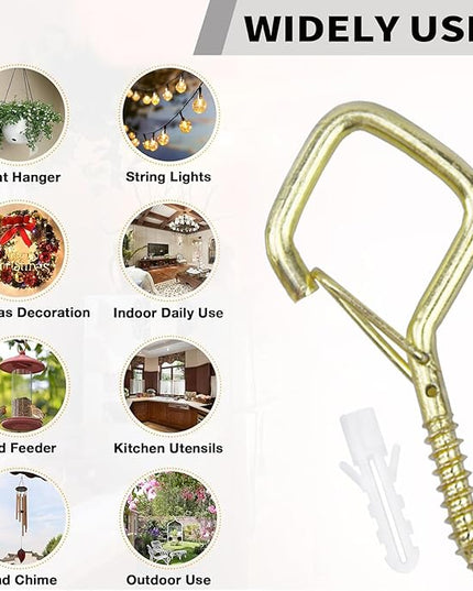 35PCS Eye Screw Hooks for Hanging Heavy Duty with Safety Buckle.Metal Ceiling Hooks for Hanging Plants,Cup,Wind Chime,Bird Feeders,String Lights at Indoor&Outdoor,2.36 Inches Gold