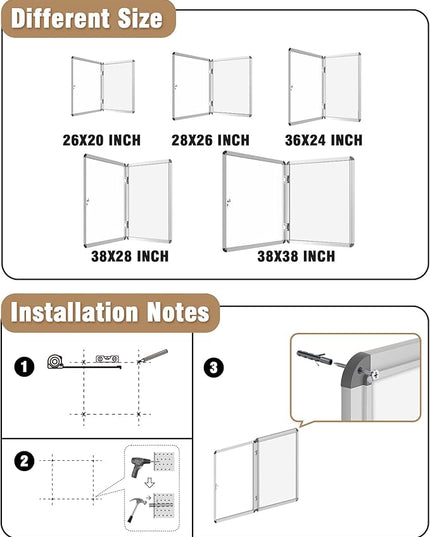 Mifuro 38"x28" Enclosed Bulletin Board, Lockable Weather-Resistant Aluminum Noticeboard for School & Office, Silver Frame w/Magentic Whiteboard