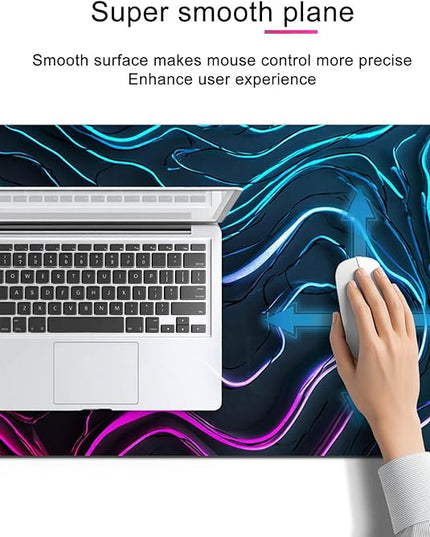 Large Mouse Pad Gaming Mousepad 31.5 x 11.8 Inch Keyboard Desktop Mat Diatomite XL Mouse Pad for Home and Office Desk Accessories with Neon Abstract Wave Pattern Artwork Diatomite