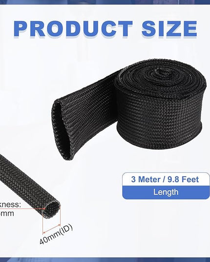 uxcell Insulation Cable Protector,40mm/1.57 Inch-3m/10 Feet High Temp Fiberglass Sleeve Black