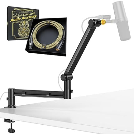 Low Profile Mic Boom Arm with Gold Series Star Quad XLR Cables 10ft