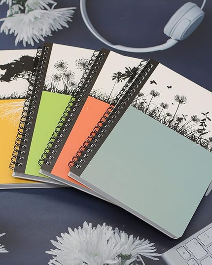 Yansanido Spiral Notebook, 4 Pcs A5 Thick Tree Design Hardcover 8mm Ruled 4 Color 80 Sheets -160 Pages Journals for Study and Notes (Tree)