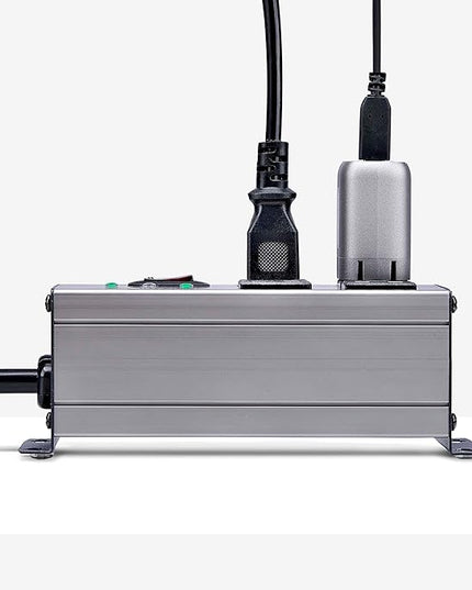 StarTech.com Flat Plug 4-Outlet Heavy Duty Industrial Power Strip 125V/15A with Surge Protector, EMI/RFI Isolation, Mountable PDU, 8ft/2.4m Extension Power Cord, NEMA 5-15P/R, TAA