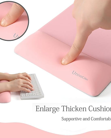 UnivoColors Design-Wave Set of Keyboad Wrist Rest & Mouce Pad,Artificial Sheepskin+Memory Foam+Ergonomic+Anti-Slip Gel, Resilience Support During Work and Gaming,Keyboard Accessory,Pink,N