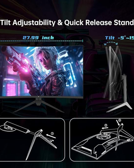 KTC 32 Inch Curved Gaming Monitor, FHD 1080P 165Hz PC Monitor, 1500R, 122% sRGB with HDR, FreeSync Premium, HDMI 2.0x2, DisplayPort 1.4, VESA Compatible, Tilt Adjustable, Eye Care, H32S17C