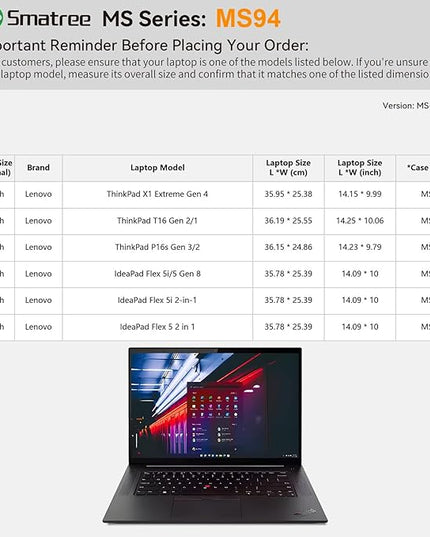 Smatree MS94 Hard EVA Protective Sleeve with Stand Compatible for 16 inch Lenovo ThinkPad T16 Gen 2/1, for ThinkPad X1 Extreme Gen4/ThinkPad P16s Gen 3/2, for 16 inch IdeaPad Flex 5i/5 2-in-1, White