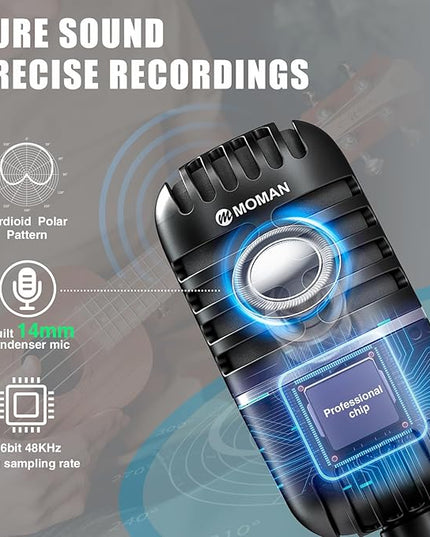 Moman USB Microphone, EMP Desktop Condenser PC Microphones for Steaming Podcast Mic Recording Gaming Zoom Meeting YouTube ASMR Online Conference Course, USB-Podcast-Streaming-Computer-Microphone