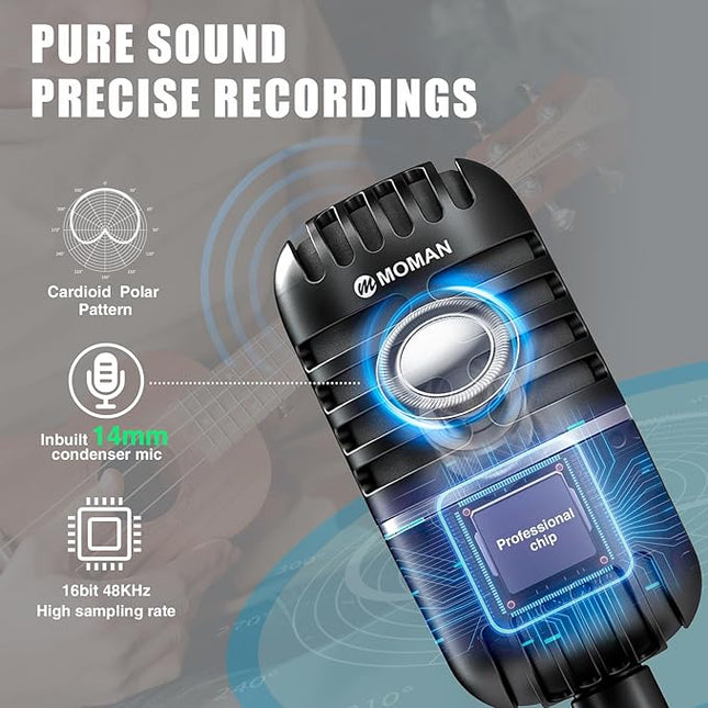 Moman USB Microphone, EMP Desktop Condenser PC Microphones for Steaming Podcast Mic Recording Gaming Zoom Meeting YouTube ASMR Online Conference Course, USB-Podcast-Streaming-Computer-Microphone