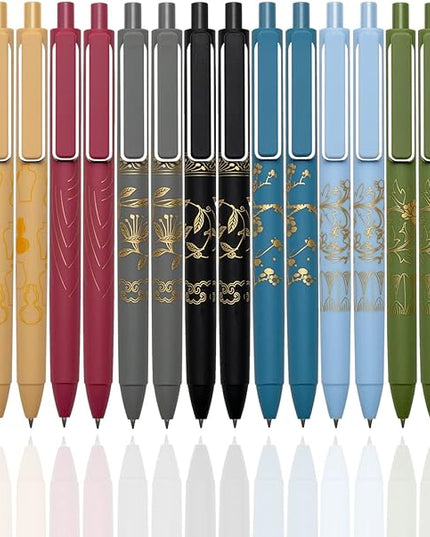 MiSiBao 0.7mm Black Ink Gel Pens Refillable & Retractable Gel Ink Rolling Ball Pens Gilding Process Pattern Smooth Writing Gel Pen (18-pack)
