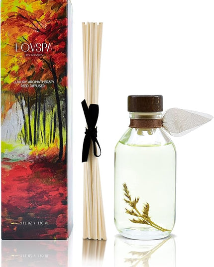 LOVSPA Reed Diffuser Set, Cashmere Woods Scented Oil Diffuser with Sticks, Home Fragrance Accessories for Bathroom Shelf Decor, Aroma Diffusers for Home or Office Fall Decor, USA Made
