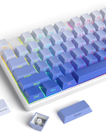 Cherry Profile Side Printed PBT Keycaps, 135 Key Minimalist Double Shot Shine Through Custom Keycap, Gradient Key Cap for Cherry MX Switches Mechanical Keyboard (Purple/Side Print)