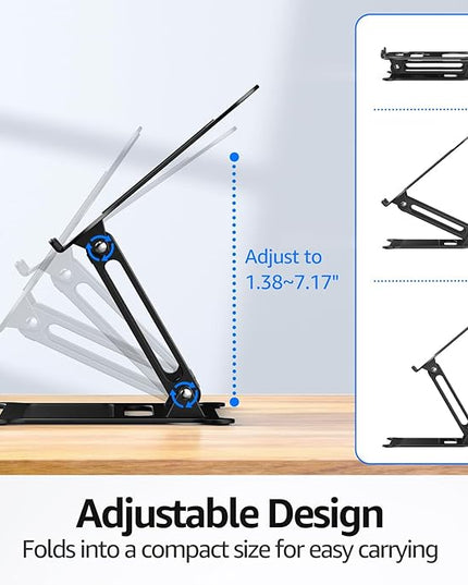 Urmust Laptop Notebook Stand Holder Adjustable Laptop Stand Portable Computer Riser Compatible with MacBook Air Pro HP Dell XPS Lenovo All Laptops 10-15.6"(Black)