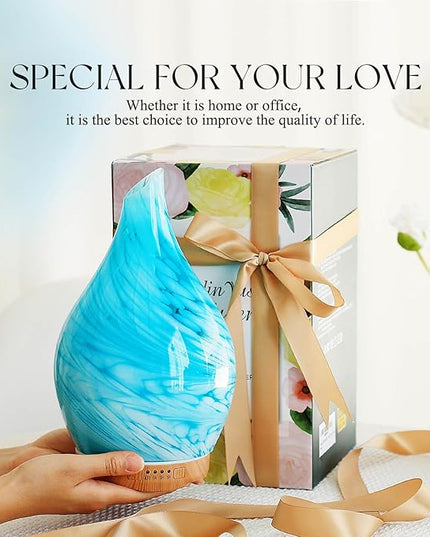Porseme 280ml Essential Oil Diffuser Glass Color Changing Aroma Air Diffusers Aromatherapy Ultrasonic Cool Mist Humidifier 7 Running Hours Waterless Auto-off for Sleeping, Yoga, Office, Spa(Blue Wave)