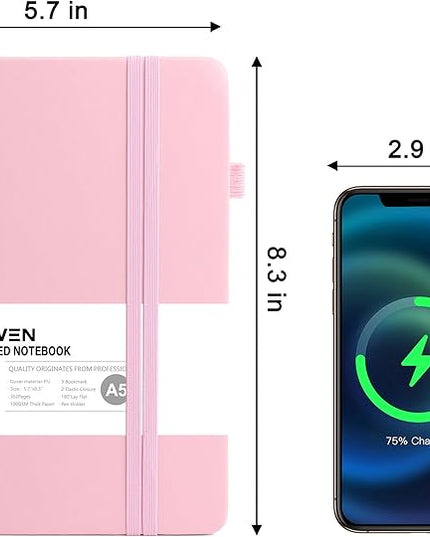 Lined Journal Notebook for Women Men, 352 Pages A5(5.7" x 8.3")College Ruled Hardcover Leather Journals for Writing, Daily Journal Notebooks for Work, Note Taking, Travel, School, Business (Pink)