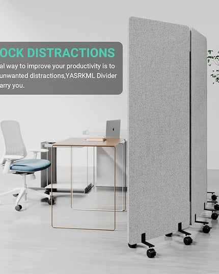 Soundproof Room Divider with Wheels, 66in Office Dividers for Sound Proofing & Reducing, 3 Panel Sound Proof Dividers for Office Partitions Portable Temporary Wall Acoustic Wall Divider，Light Grey