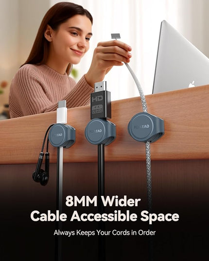 8-Pack Silicone Cord Organizer Magnetic Cable Clips, Adhesive Cable Management Under Desk Wire Hider, FLYLEAD Desktop Cable Organizer for Phone, Office Workspaces Desk Organization Home Accessories