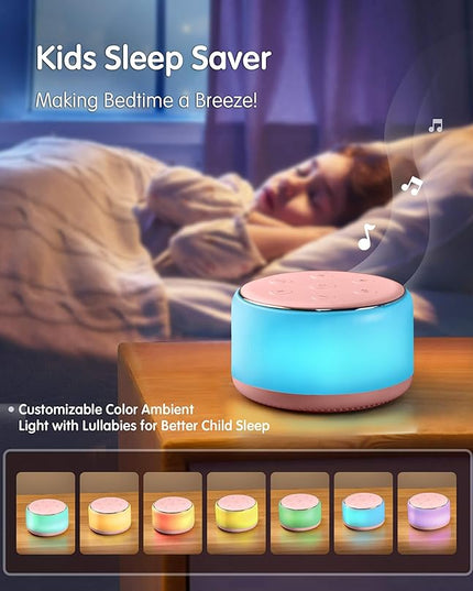 FamiSym Portable Sound Machine for Babies Kids Sleeping – Rechargeable, 7 Colors Night Light, 34 Soothing Sounds, Baby Sleep Soother, Lullaby White Noise Machine, Shush, Baby Shower, Registry Gift