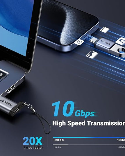 UGREEN USB to USB C Adapter 2 Pack,10Gbps USB C Female to USB Male Adapter Thunderbolt Compatible with iPhone 16 15, MacBook, iPad, Samsung Galaxy,Apple MagSafe Watch 9/8