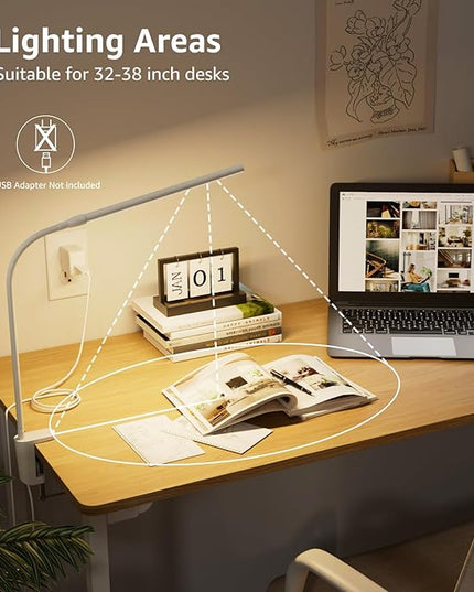 Lepro Small Desk Lamp with Clamp, LED Reading Lamps with 450LM, 3 Color Modes 10 Brightness, Dimmable USB Clip on Desk Light with Gooseneck Swing Arm for Nail, Home Office and Dorm (White)