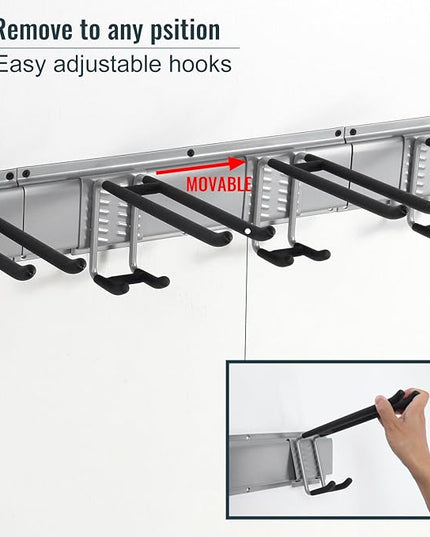 Wall Mount Tool Storage Rack, Garage Organization, Heavy Duty Garage Storage Tool Organizer, Garden Tool Wall Hooks and Hangers, Hold Up to 350lbs Grey