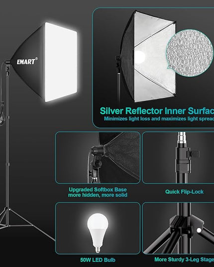 EMART 8.5 x 10 ft Backdrop Support System, Professional Photography Lighting Kit with 10*12ft Backdrop*3, 5500K 50W LED, Reflector, Umbrellas&Softbox Lighting Kit for Studio, Portrait, Video Shooting