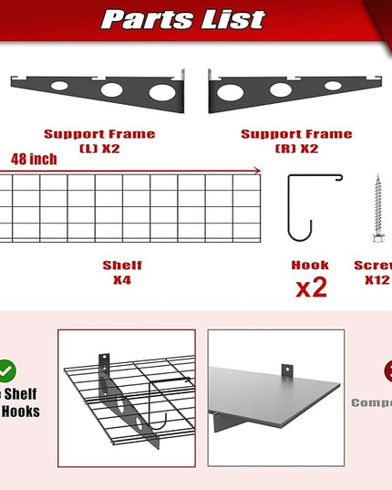 WALMANN 2 Pack Garage Wall Shelves, 2 x 4 ft/24 * 48 inch Wall Mounted Storage Shelves for Garage Heavy Duty Wall Shelving, Holds Up to 220 lbs(Black)