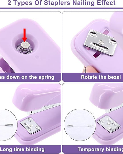 17 in 1 Purple Desk Organizers and Accessories Set, 3 Office Desk Supplies Storage Organization, 4 Pens, Stapler, Staples & Remover, Tape & Dispenser, Scissors, Ruler, Clips, Hole Punch Back to School