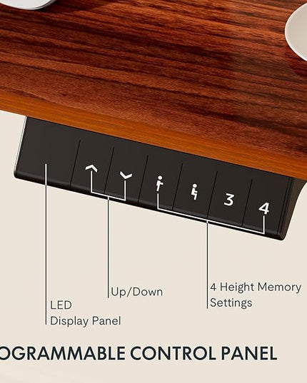 FLEXISPOT EN1 One-Piece Standing Desk with 1-Inch Thick Seamless Desktop, 48"x30" Electric Height Adjustable Desk for Home Office, Multi-Monitor Setups & Easy Assembly, Mahogany