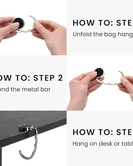 kwmobile Purse Hanger for Table (Set of 2) - Purse Hook for Table - Folding Handbag Hanger - Portable Bag Holder