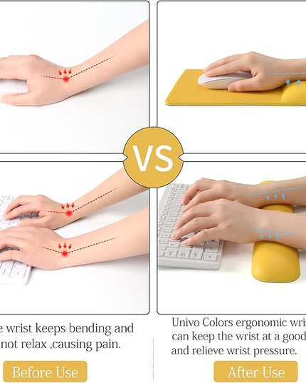 UnivoColors Design-Wave Set of Keyboad Wrist Rest & Mouce Pad,Artificial Sheepskin+Memory Foam+Ergonomic+Anti-Slip Gel, Resilience Support During Work and Gaming,Keyboard Accessory,Yellow