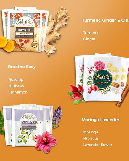Olinda Health & Vitality Tea Gift Box Tea Samplers Tea Bags Low Caffeine Detox Energy Tea Natural Herbal Gift Set Premium 9 Variety Pack Individually Wrapped 45 Tea Bags 1 Tea Box Tea Gifts for Women