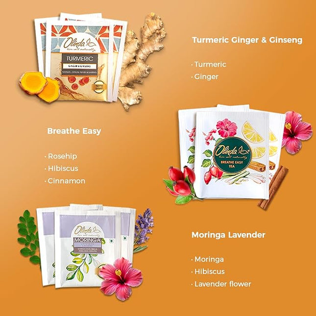 Olinda Health & Vitality Tea Gift Box Tea Samplers Tea Bags Low Caffeine Detox Energy Tea Natural Herbal Gift Set Premium 9 Variety Pack Individually Wrapped 45 Tea Bags 1 Tea Box Tea Gifts for Women