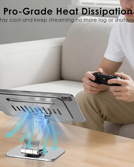 Tablet Stand for Desk, 360° Swivel for iPad Holder, Aluminum Adjustable Tablet Holder, Compatible for iPad Pro Air Mini Surface Pro Samsung Galaxy Tabs Kindle, 4-12.9 inch, Silver