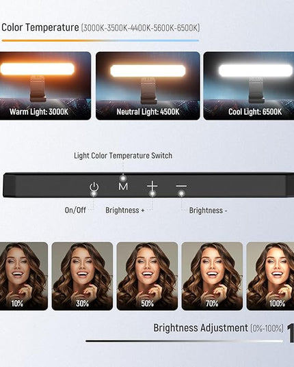 NEEWER Basics 12W Dual Monitor Light Bar with Stands, LED Lamp for Home Office Video Conference Lighting Desk Computer Laptop Webcam Zoom Streaming, Bi Color, Remote/Touch Control Dimmable, L10
