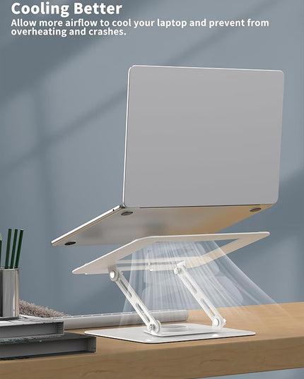 ALASHI Laptop Stand for Desk with 360° Rotating Base, Multi-Angle Adjustable Laptop Stands, Foldable Laptop Riser Compatible with 10 to 15.6 Inches PC Computer, White
