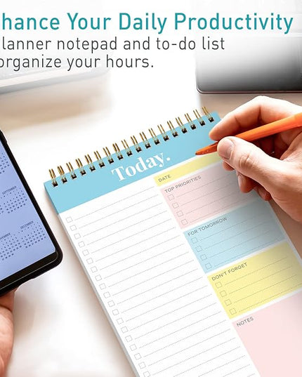 Sweetzer & Orange Daily & Weekly To Do List Notepad – Undated Work Planner & Organizer with Wish List Section, 52-Sheet Coiled Task Pad for Productivity – TURQUOISE To Do List Notebook for Work
