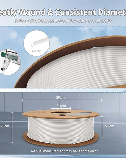 3D Printing Filament high-Speed PLA Filament 1.75mm 300mm/s 1kg Cardboard Spool Dimensional Accuracy +/- 0.03 mm Fit Most 3D FDM Printer-White