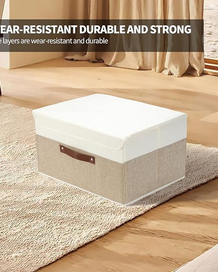 9 Pack Decorative Storage Bins Containers & Fabric Bins with Lids Storage Baskets for Shelves Drawers, Desktop, Closet, Playroom, Classroom, Office, Bedroom, Home, Garage (white/beige, 14.9X10X10)