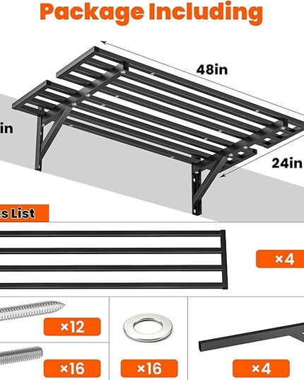 Ultrawall Heavy Duty Garage Wall Shelves, 2 x 4 ft Wall Mounted Storage Shelves, Holds Up to 800Lbs, 2Pack, Black