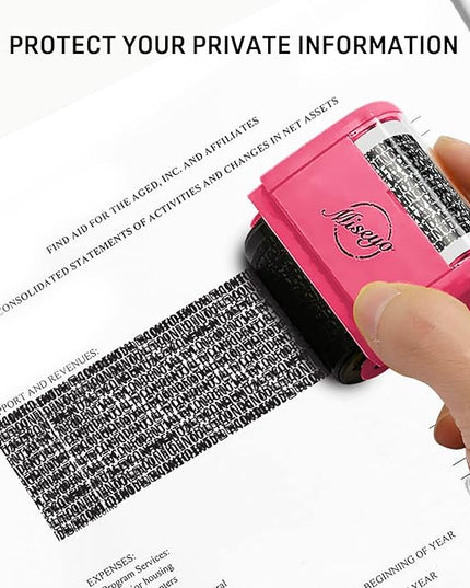 Miseyo Wide Identity Theft Protection Roller Stamp Set - Peach (3 Refill Ink Included)