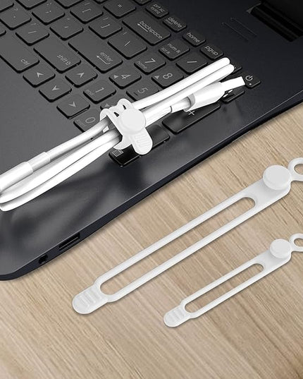 Nearockle Silicone Cable Ties Cord Organizer for Cable Management, 16PCS 4.2" and 7.1" Reusable Cable Organizer Electronic Accessories for Home, Office, Kitchen, School, Travel (White)