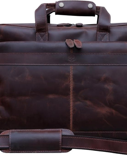 LAVAISH Handmade Full-Grain Leather Briefcase for Men & Women–17" Laptop Bag with Computer Compartment Office Satchel Bag