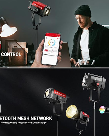 GVM 700W Spotlights LED Video Light,29100lux/1m(Bare Light),Photography Lighting Kit with APP Control, Continuous Lighting with Bowen Mount,CRI 97+, COB Lamp Beads,2700K-6800K