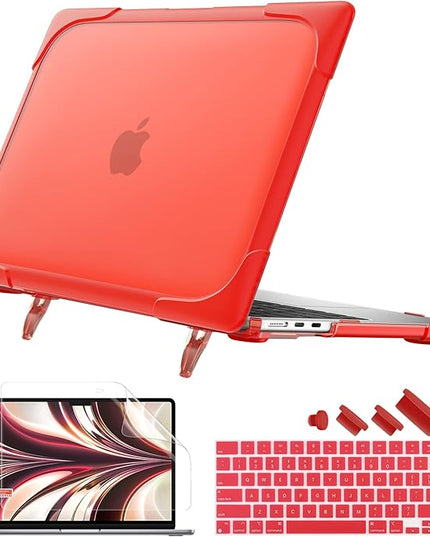 Batianda for New MacBook Air 13.6 inch Case 2025 M4 2024 2022 Release Model A3240 A2681(M2) A3113(M3), Heavy Duty Shockproof Protective Hard Shell with Fold Kickstand & Keyboard Cover, Red