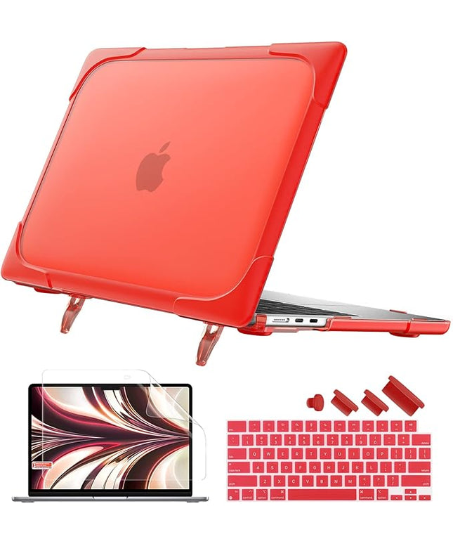 Batianda for New MacBook Air 13.6 inch Case 2025 M4 2024 2022 Release Model A3240 A2681(M2) A3113(M3), Heavy Duty Shockproof Protective Hard Shell with Fold Kickstand & Keyboard Cover, Red