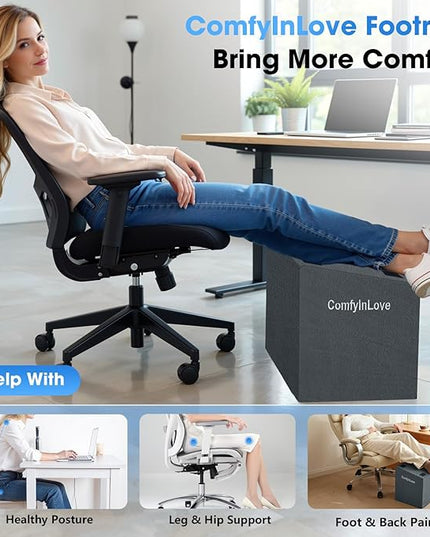 Foot Rest for Under Desk at Work - Non-Slip Foot Stool with 3 Adjustable Heights, Ergonomic Under Desk Footrest with Washable Cover for Desk, Home, Office, Car (Dark Grey)
