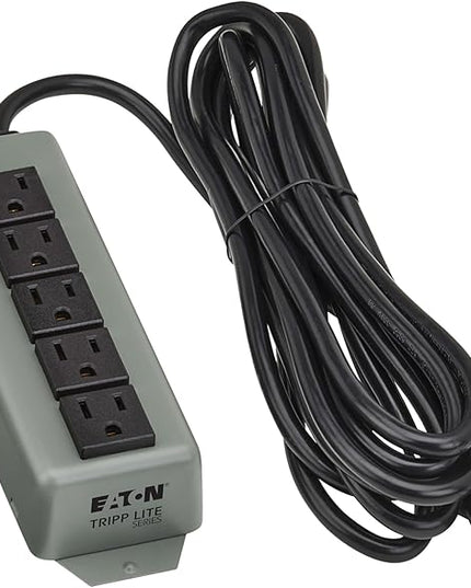 Eaton Tripp Lite Series 5-Outlet Heavy Duty Power Strip, Metal, Mountable (Wall Mount & Under Desk) 15ft Extension Cord, 15A Circuit Breaker, Industrial Garage Shop Work Bench Applications (602-15)