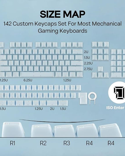 EPOMAKER Creamy Jade PBT Keycaps, 142 Keys, Double Shot, Cherry Profile, 60%/75%/96%/Full Size, Custom Keyboard Keycaps Set for Mechanical Gaming Keyboard (Blue)