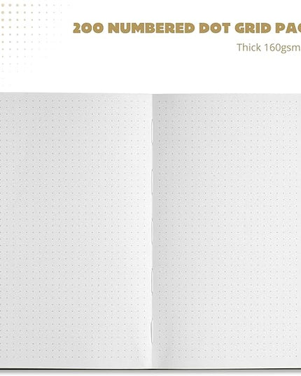 VIVID SCRIBBLES Bullet Dotted Journal – 160gsm No Bleed Thick White Paper – 200 Numbered Dot Grid Pages – a5 Dotted Notebook Includes a Gift Box and Journal Stickers